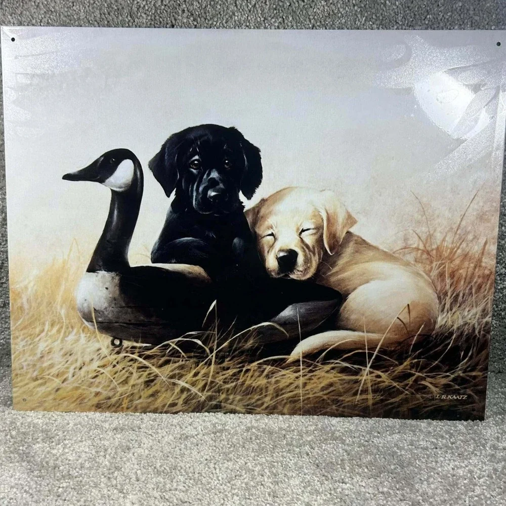 L.R. Kaatz Lab Puppies and Duck Tin Sign Metal‎ Decor 16x12.5